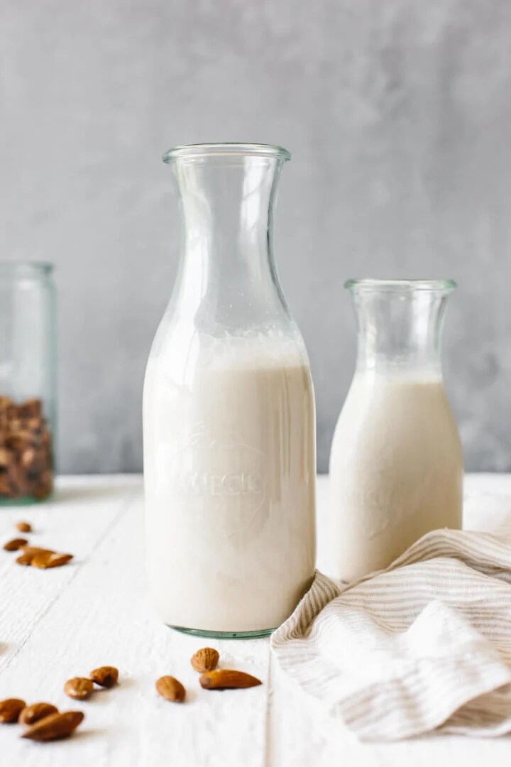 Almond milk in glass jars