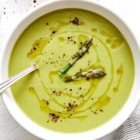A bowl of asparagus soup.