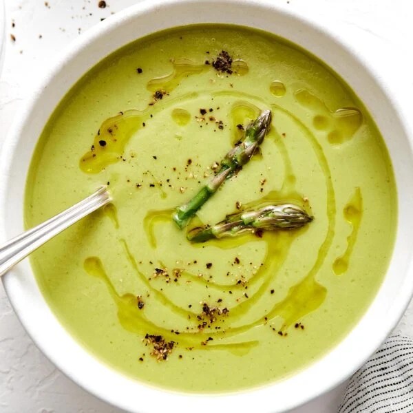 A bowl of asparagus soup.