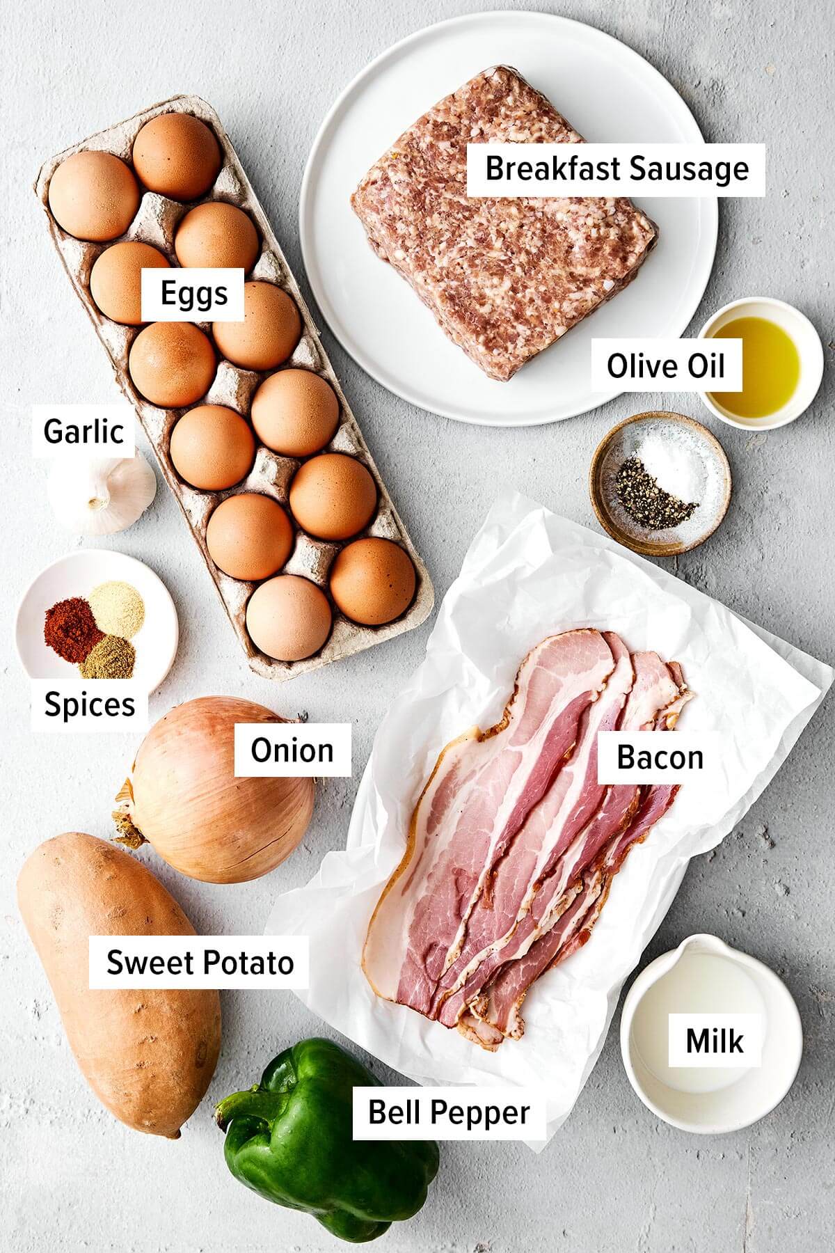 Ingredients for breakfast casserole.