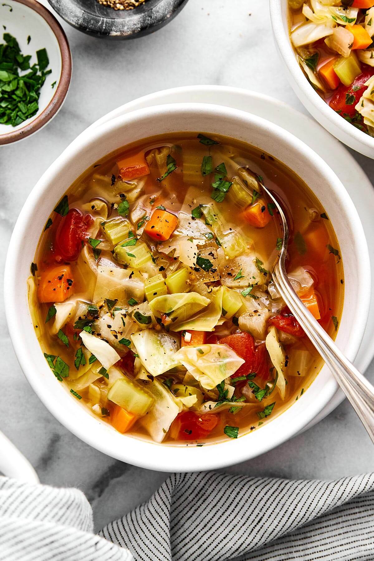 A bowl of cabbage soup.