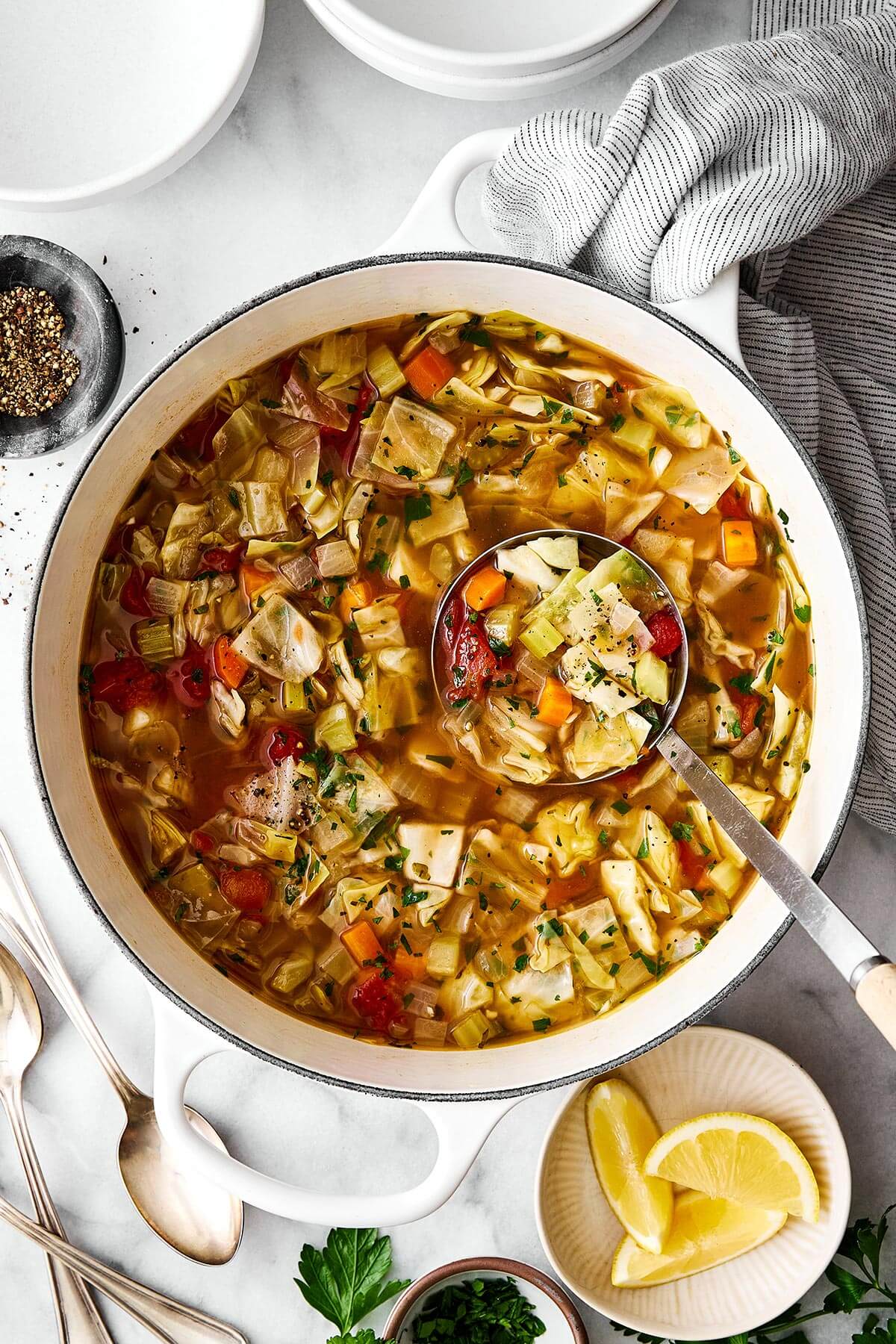 A pot of cabbage soup.