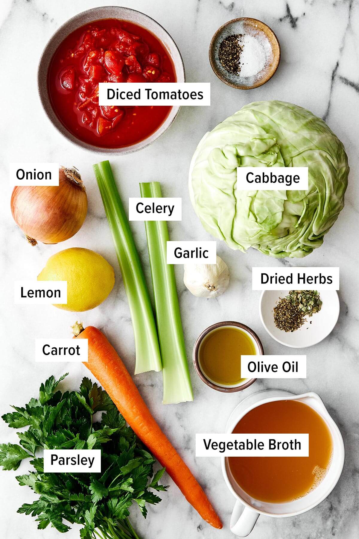 Ingredients for cabbage soup.