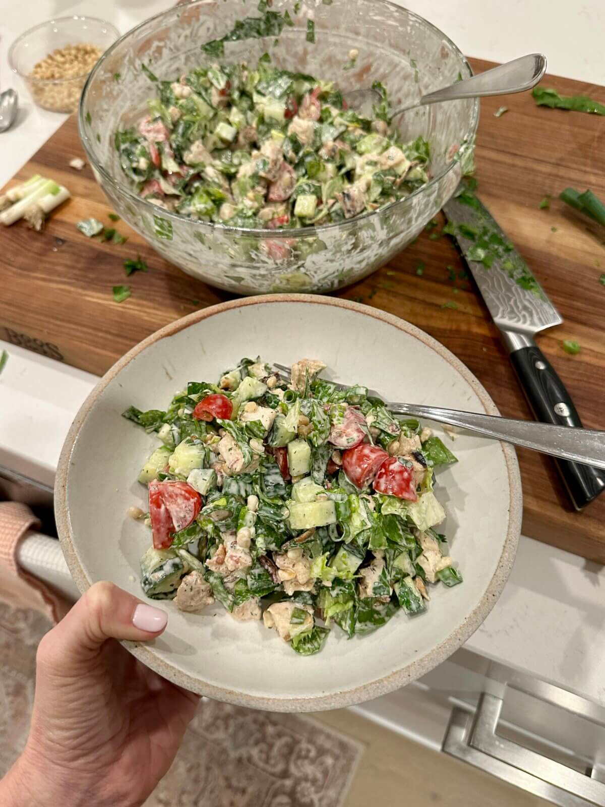 Testing the chicken bacon ranch chopped salad.