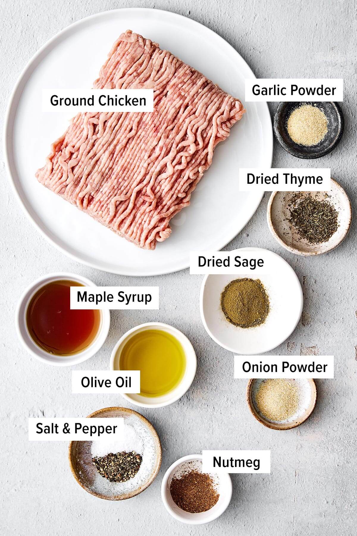 Ingredients for chicken breakfast sausage.