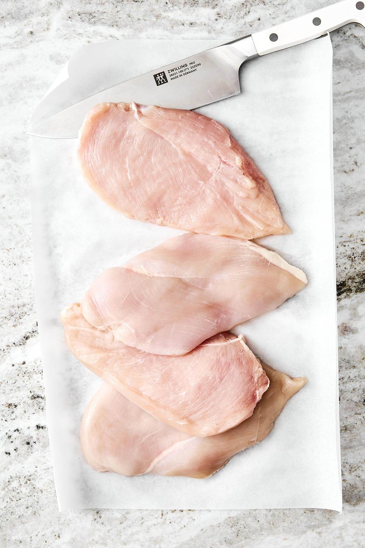 Sliced chicken breasts.