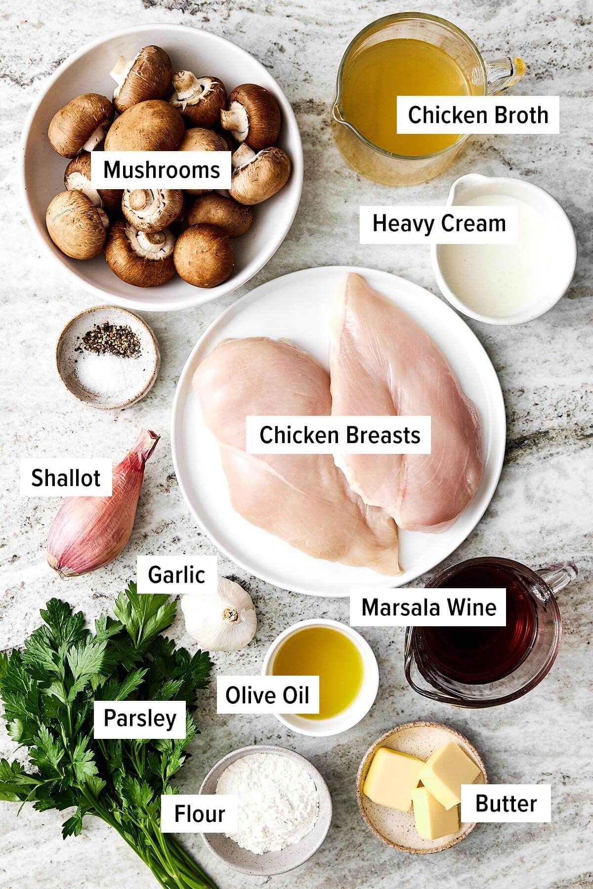 Ingredients for chicken Marsala.