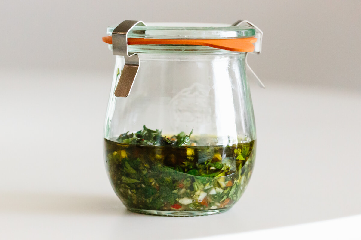 A little jar of chimichurri sauce