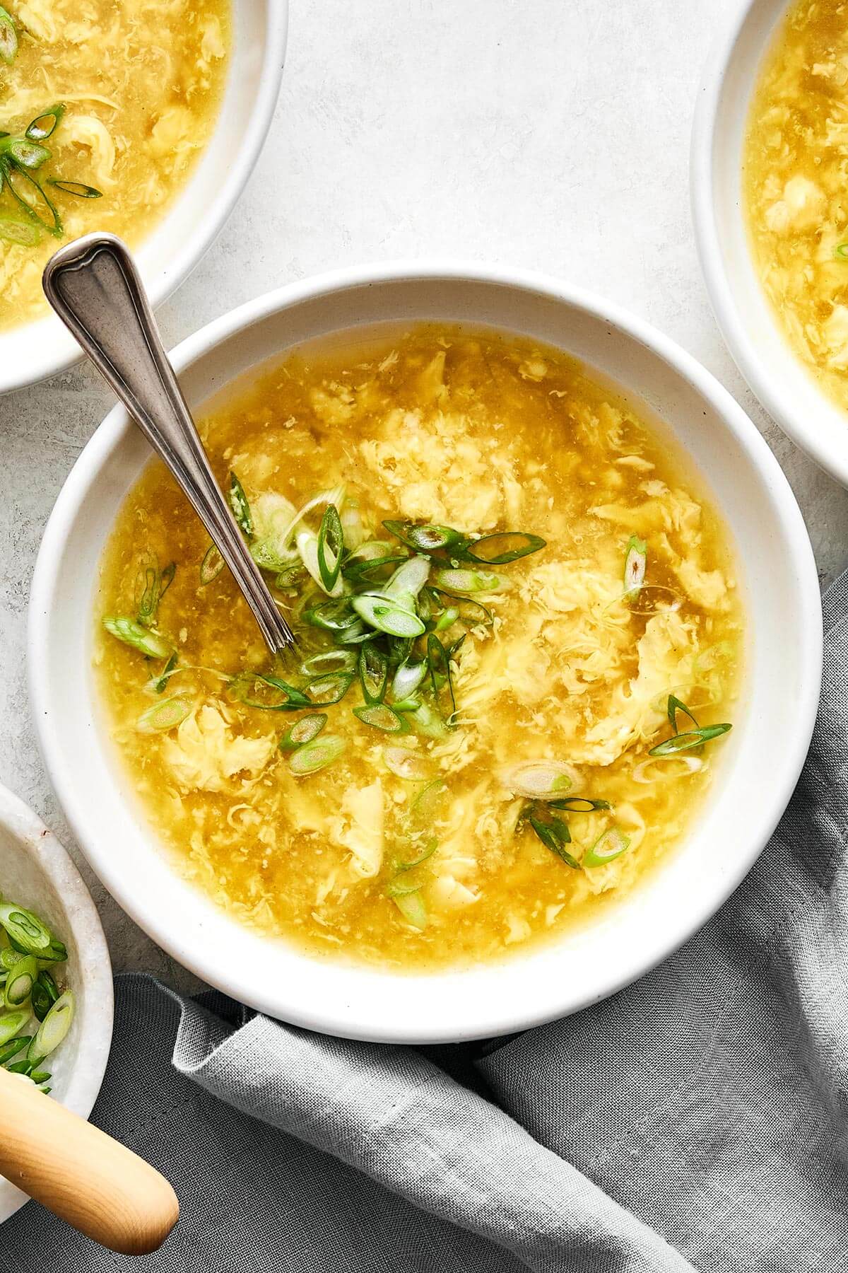A bowl of egg drop soup.