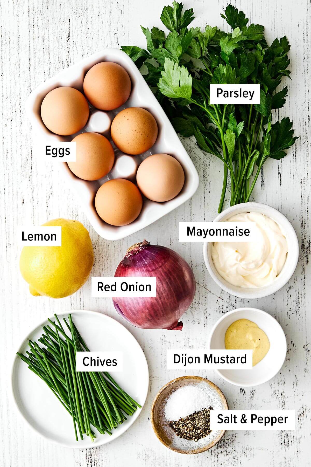 Ingredients for egg salad.