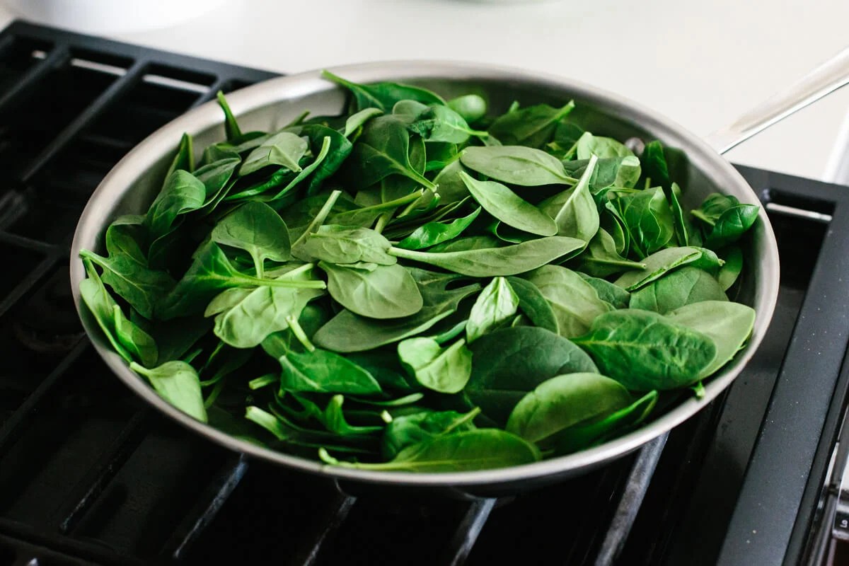 Baby spinach in a pan.
