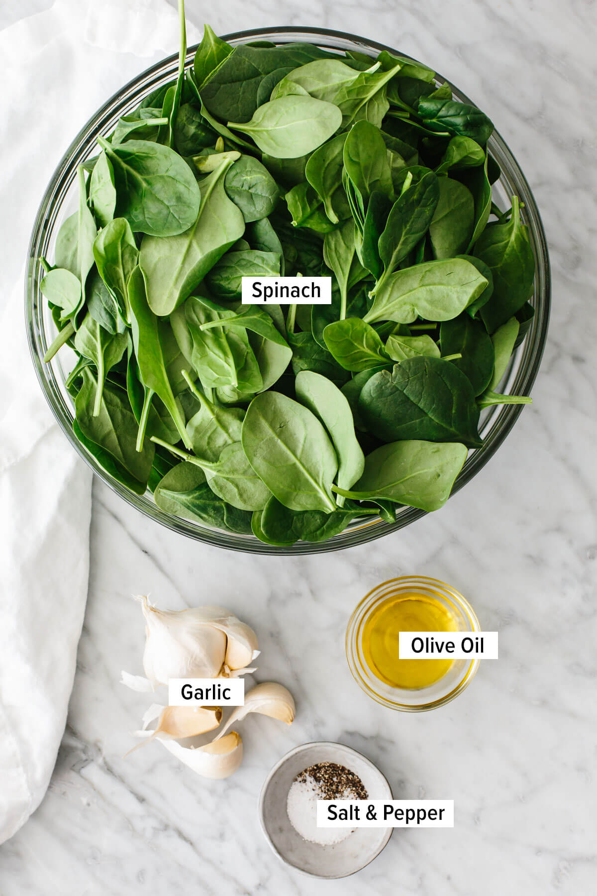 Ingredients for garlic sauteed spinach.