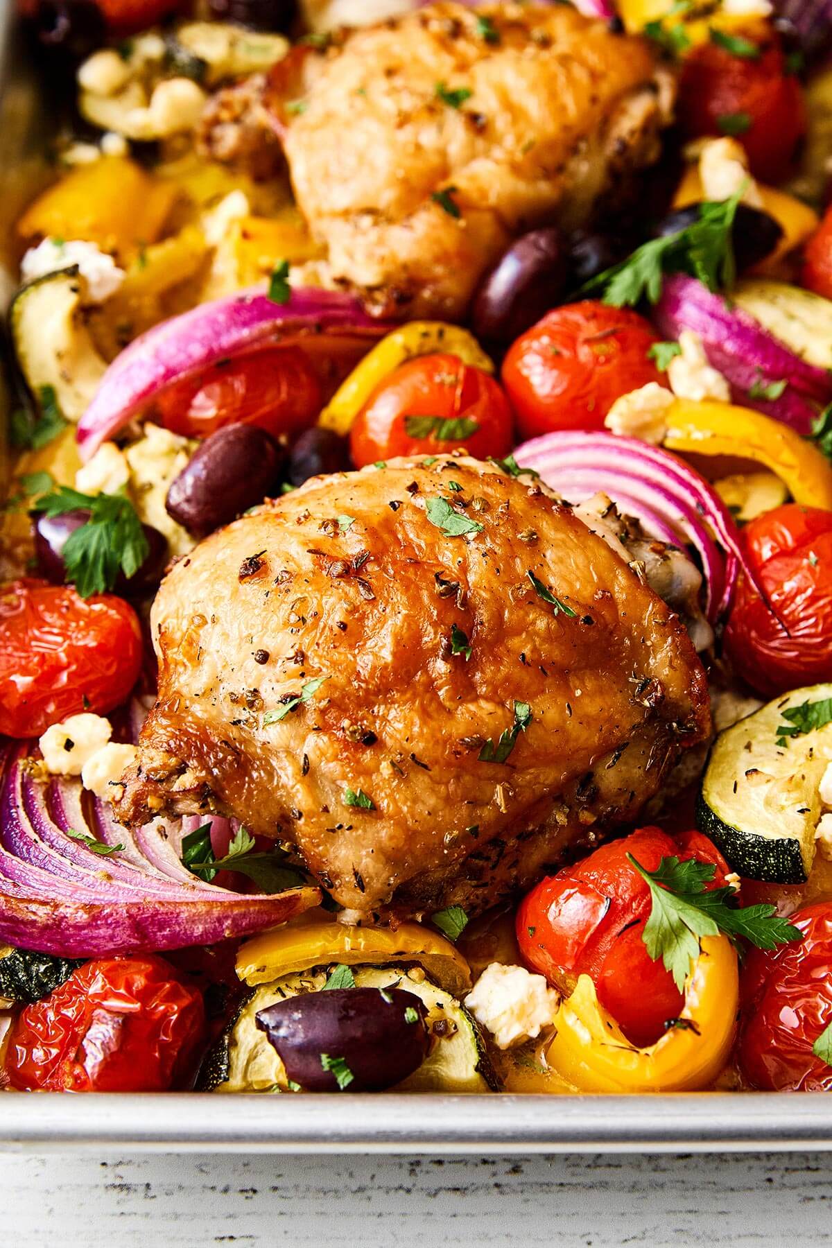 Greek chicken on a sheet pan.
