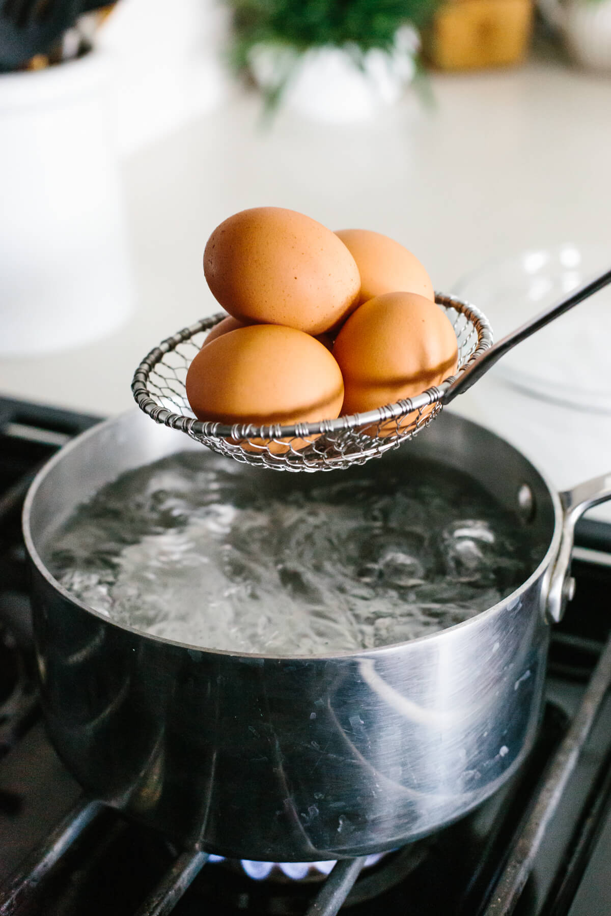 Learn how to make hard boiled eggs so that they're perfect and easy to peel! Place eggs into a pot of hot water.