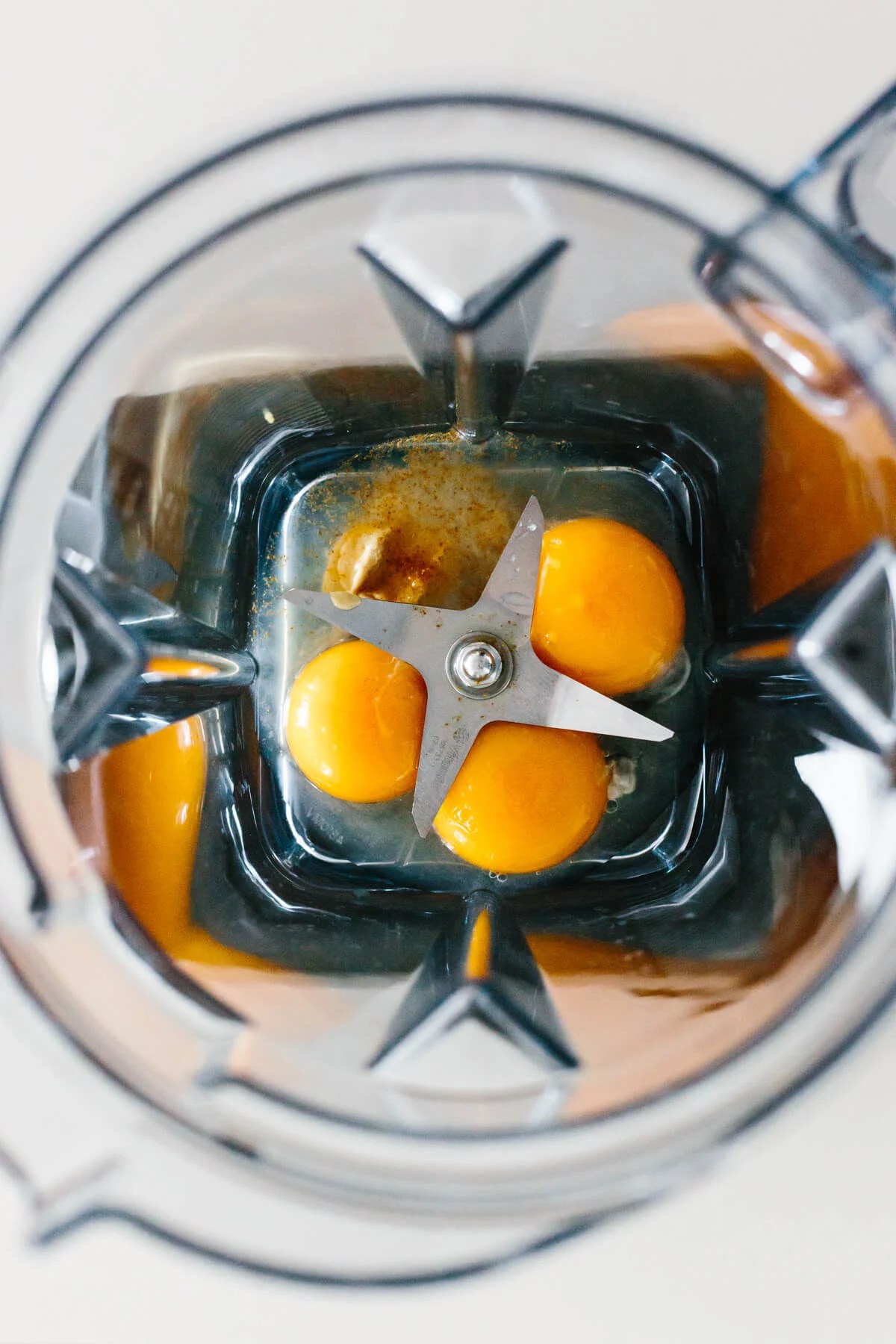 Hollandaise sauce ingredients in a blender.