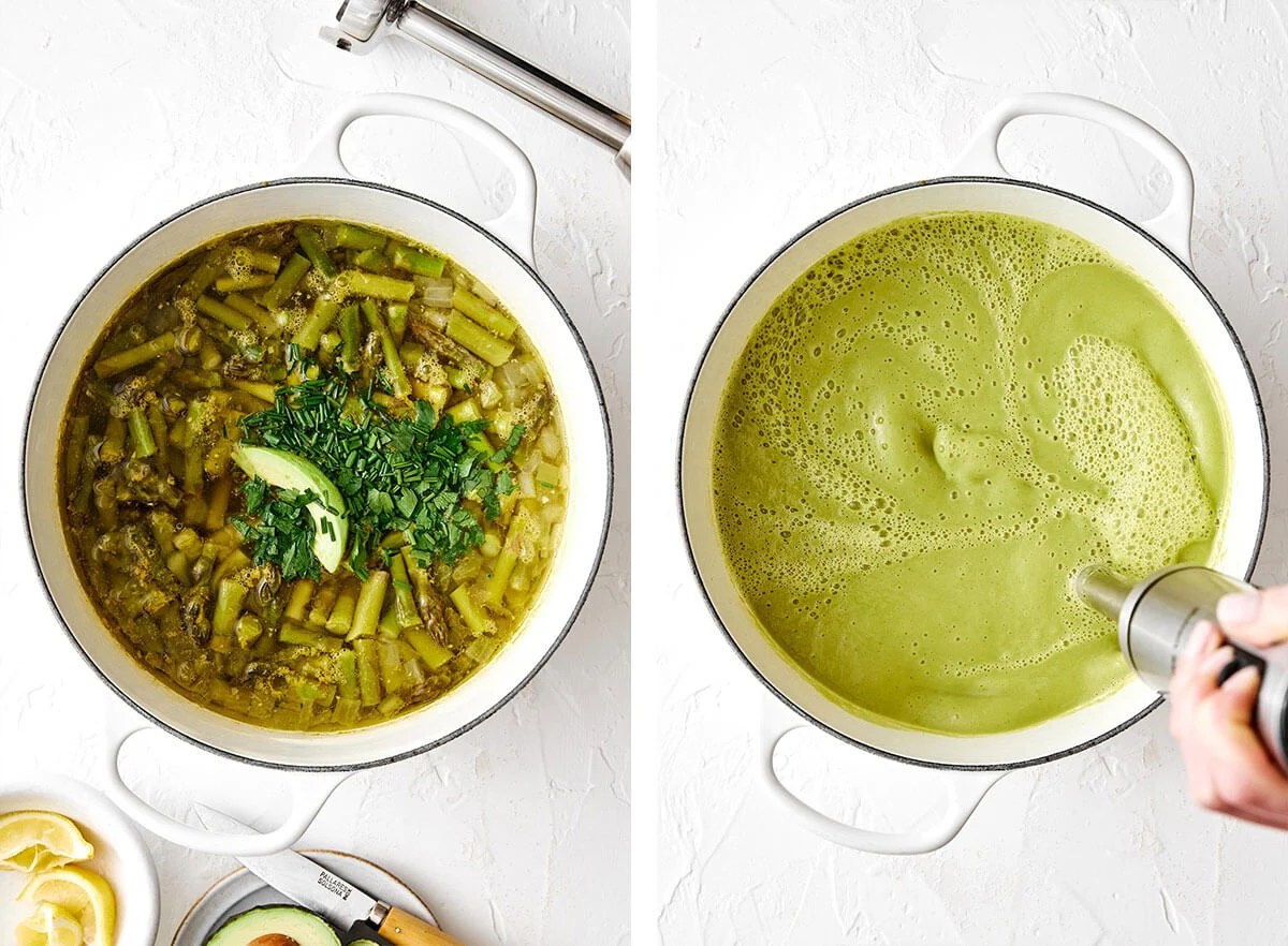 Blending asparagus soup.