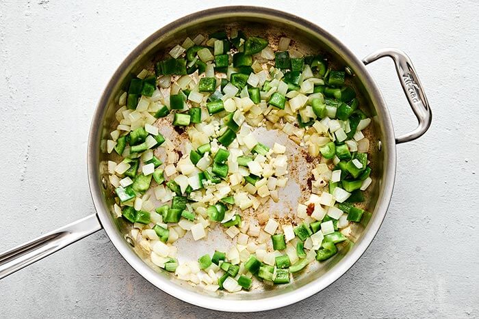 Cooked bell peppers and onion.