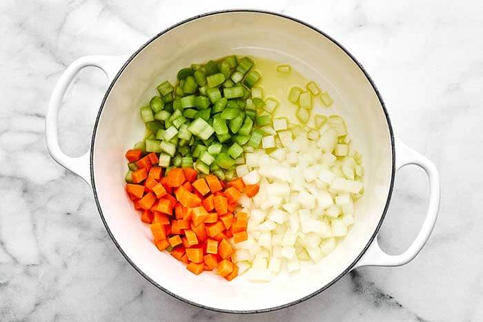 Cooked vegetables in a pot.