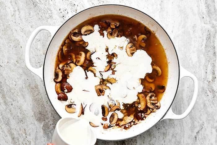 Cream with mushroom sauce.