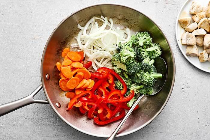 Vegetables in a pan.