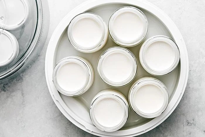Jars of coconut yogurt.