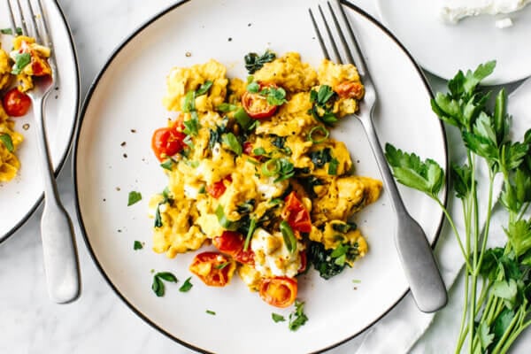 Greek scrambled eggs with a fork