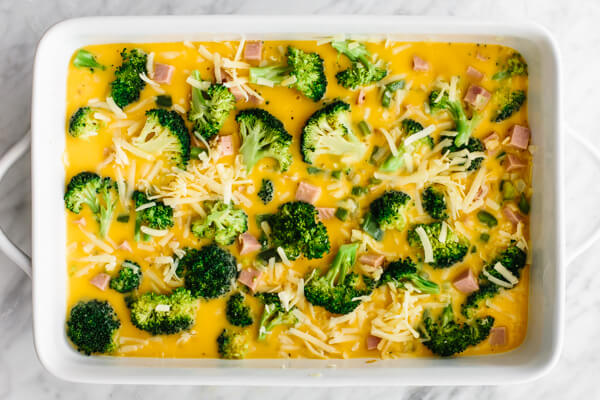 Ham and broccoli casserole before going into oven
