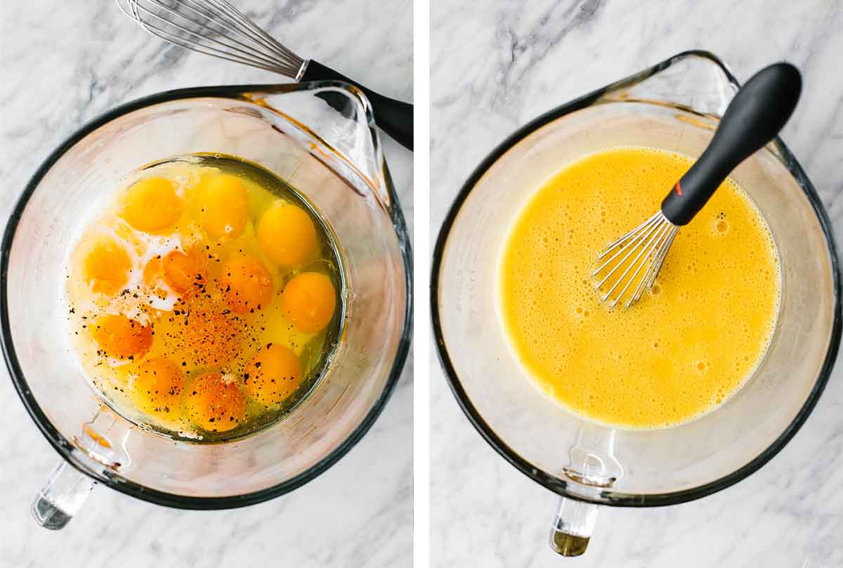 Whisking egg mixture for ham and broccoli casserole