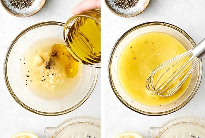 Making a lemon vinaigrette.