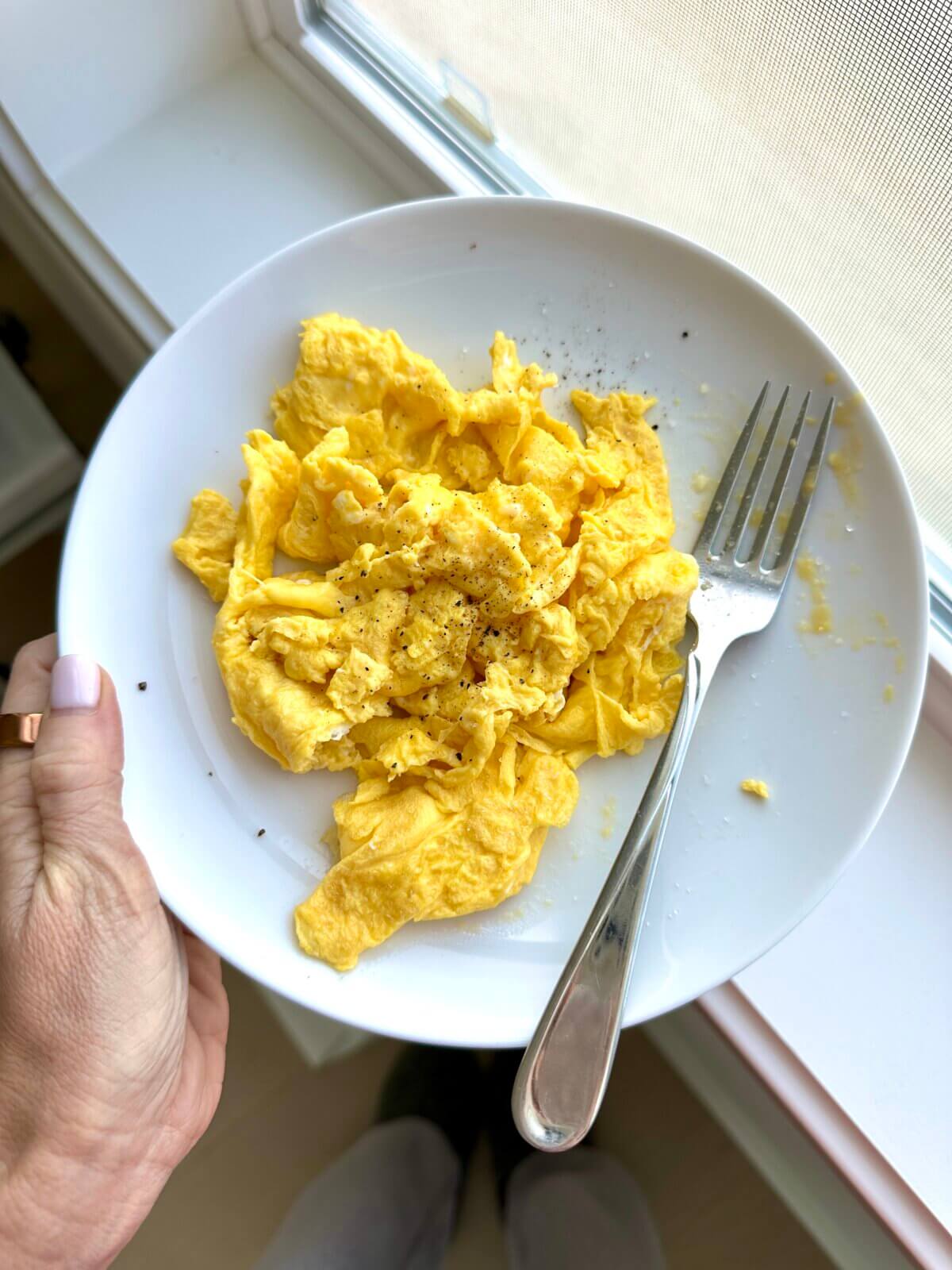 Testing scrambled eggs recipe.