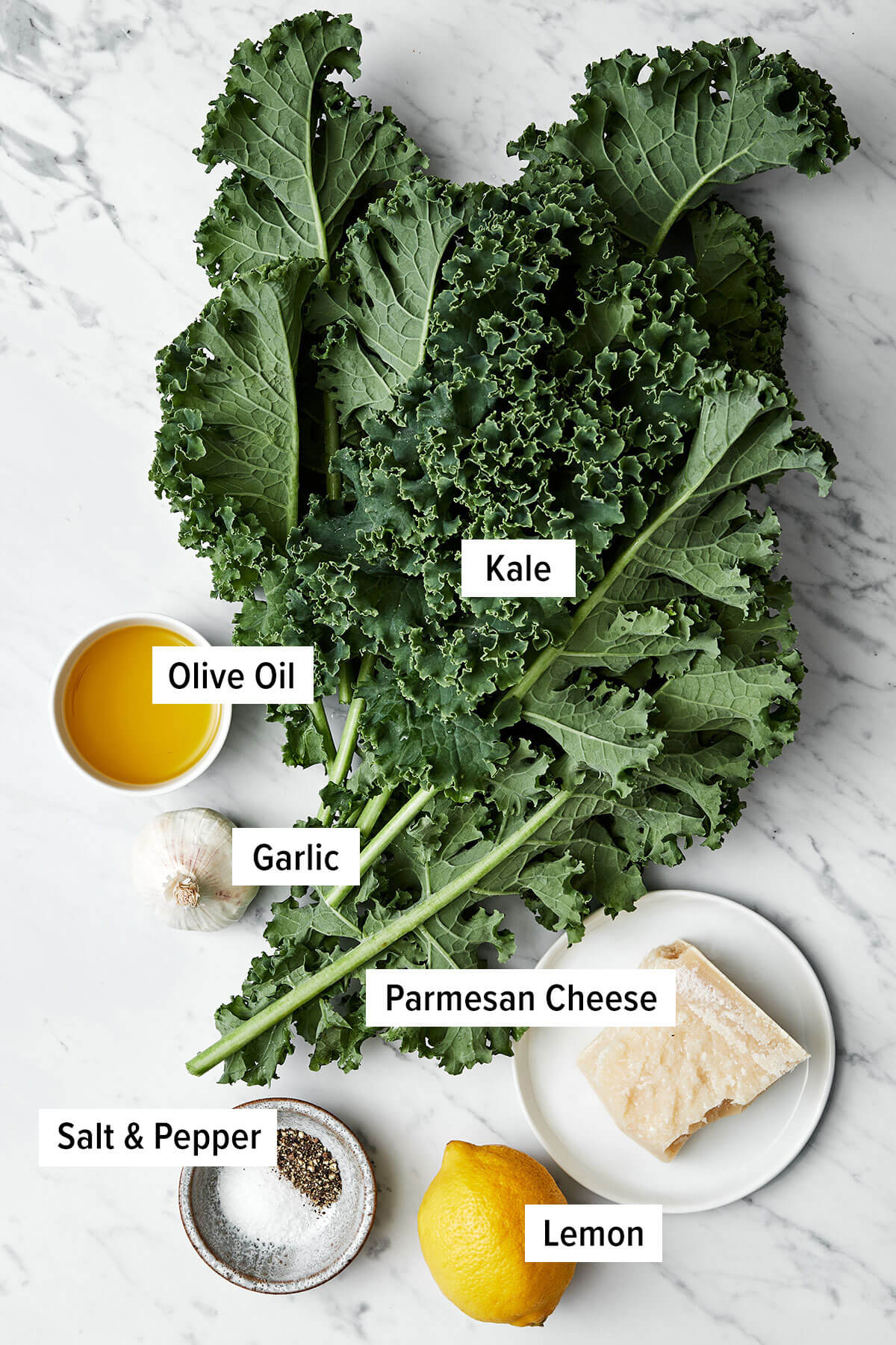 Ingredients for kale salad on a table.