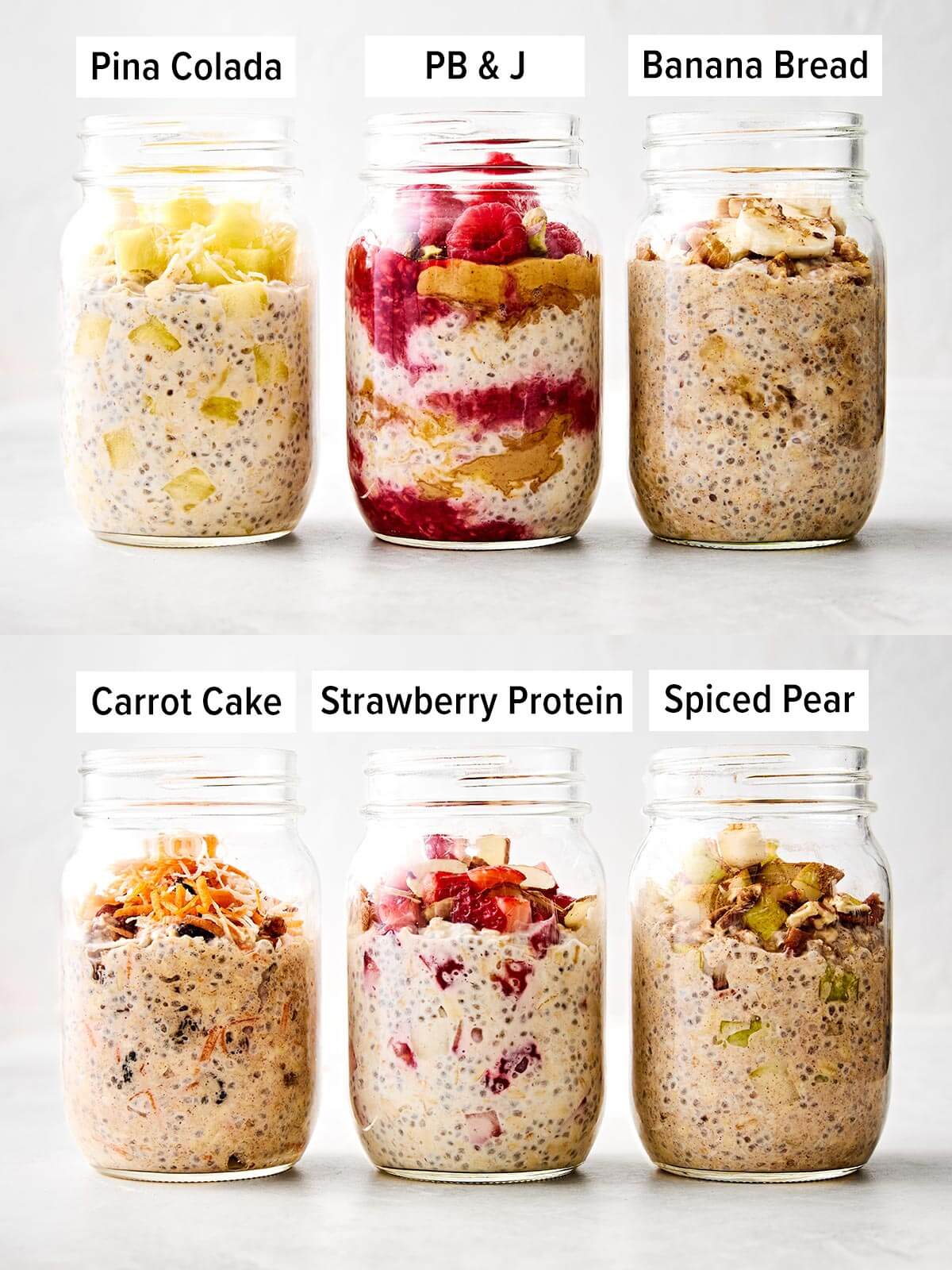 Different overnight oats flavors.