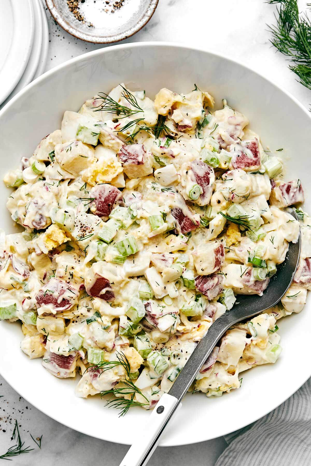 A big bowl of classic potato salad.