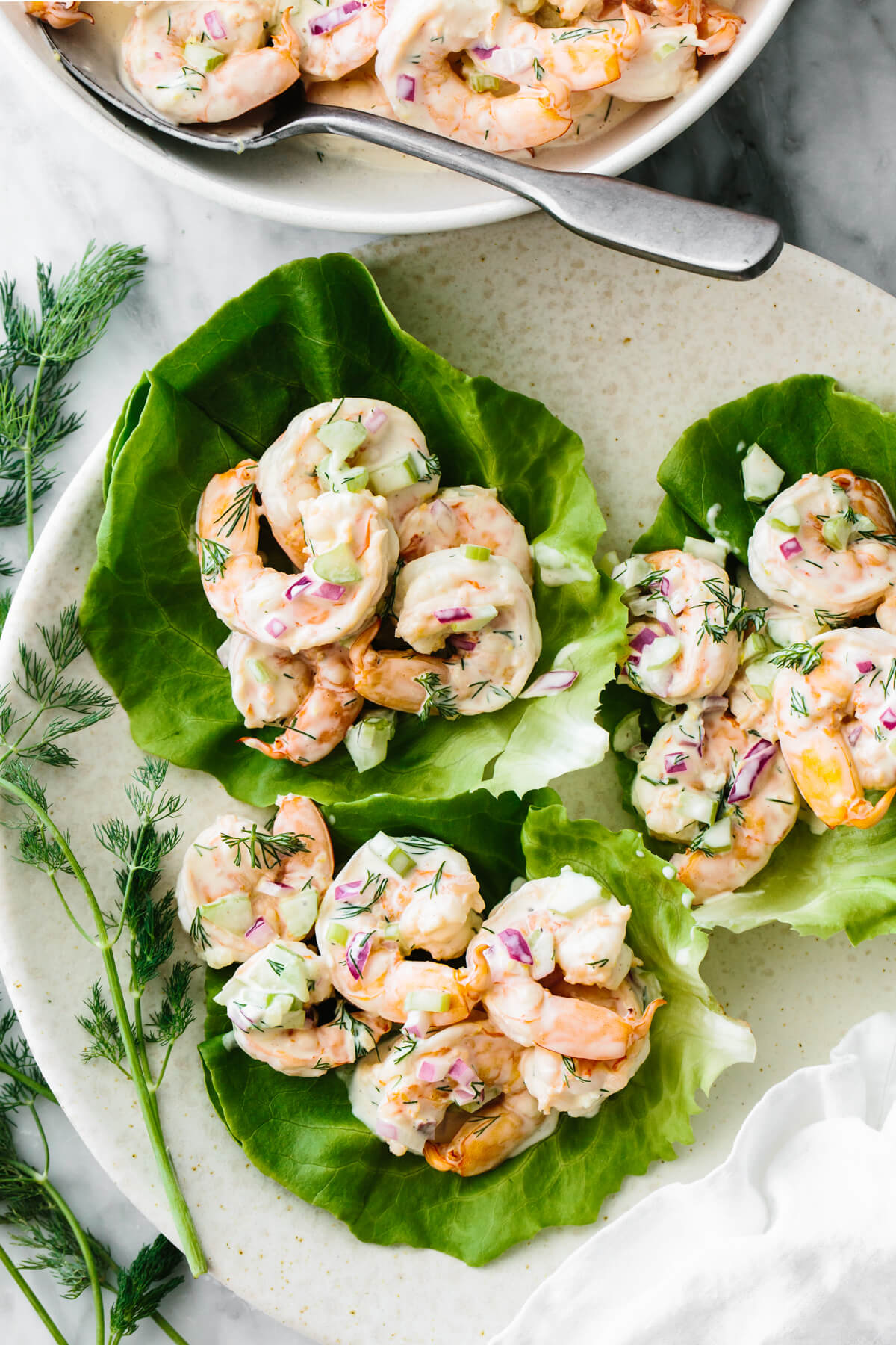 Shrimp salad in butter leaf lettuces